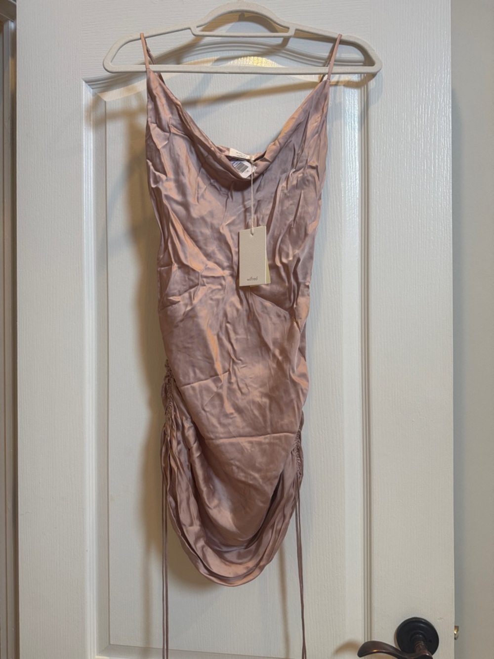 Wilfred Blush Satin Cowl Slip Mini Dress